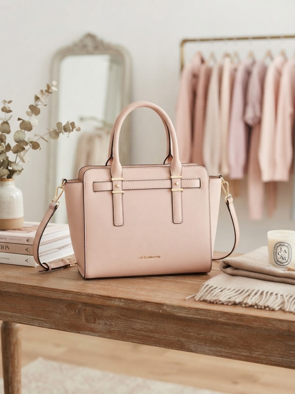 Liz Claiborne Blush Pink Saffiano Satchel / Crossbody Bag